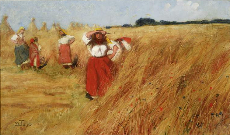Harvest in Poland. Painting by Włodzimierz Tetmajer, 1911