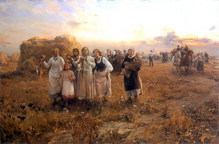 Poland: Harvest (Coming Back from the Fields), painting by Alfred Wierusz-Kowalski, c. 1910
